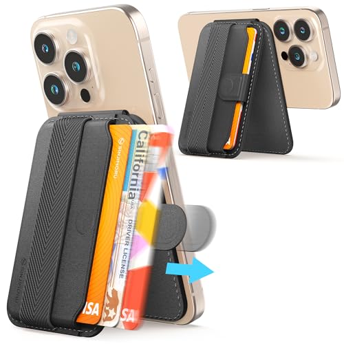 Sinjimoru Pull & Eject Magnetic Wallet for iPhone, Phone Wallet with Adjustable Stand, Compatible with MagSafe Wallet, M-Pull Tab Stand Black - Image 1