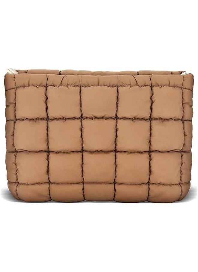 Generic - Puffy Quilted Makeup Bag Cotton Small Brown Travel Cosmetic Bag Cute Puffer Toiletry Bag Portable Zipper Makeup Pouch Coquette Aesthetic Makeup Brush Storage Organizer for Women Girls - Image 1