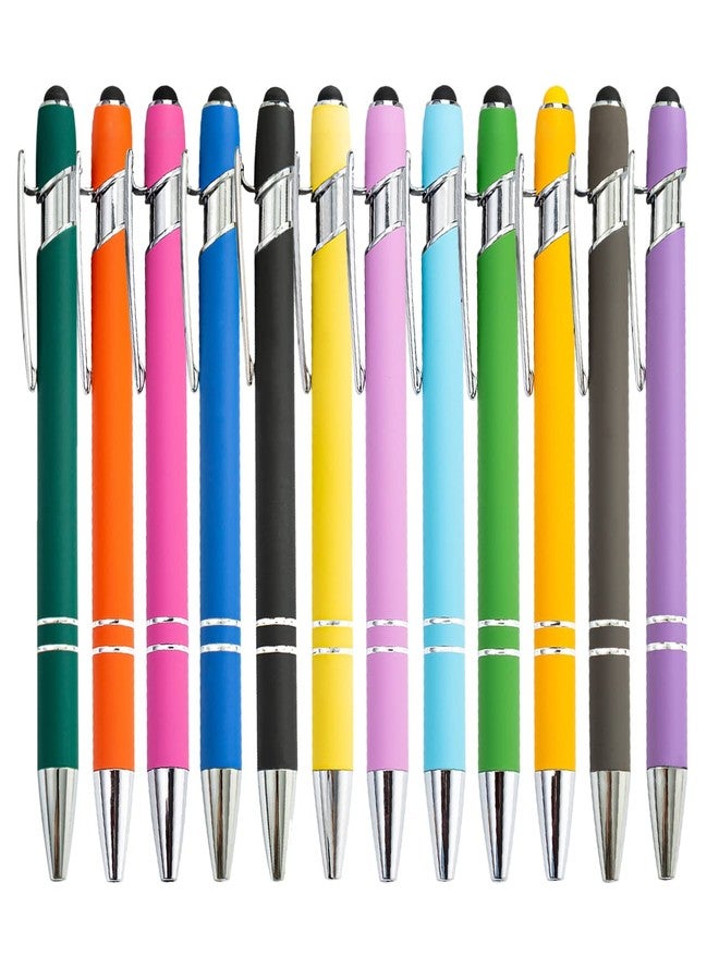 PASISIBICK 12 Pieces Ballpoint Pen with Stylus Tip, Metal, 2 in 1 Stylus Ballpoint Pen 1.0 mm Black Ink (Pack of 12) for Smartphone, Tablet - Image 1
