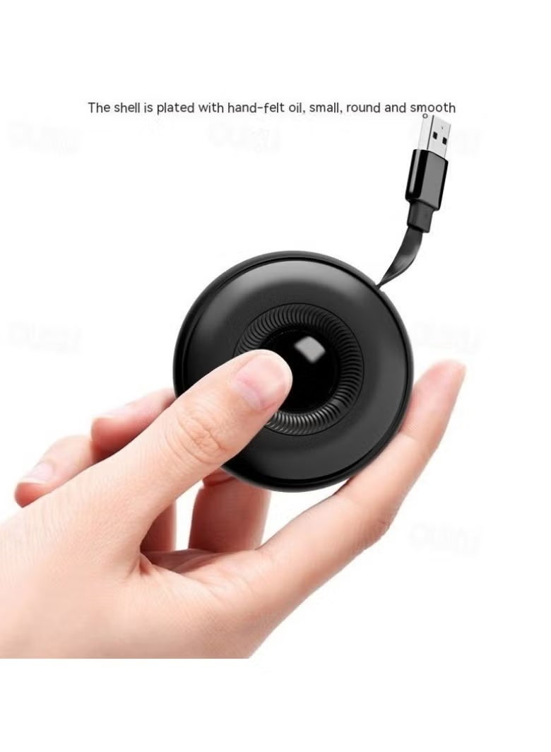 ATA Super Fast Charging 66W 3-in-1 Retractable Data Cable – USB to Micro, Lightning & Type-C (Round Model, Black) - Image 1