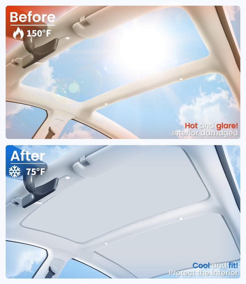 Zanch 2024 Highland Tesla Model 3 Sunshade Roof [No-Sag, Sun Protection] [No Gaps] Tesla Model 3 Accessories 2024 Heat Insulation Foldable Roof Sunshade for Model 3 2024 Highland- Gen 3 Gray - Image 2