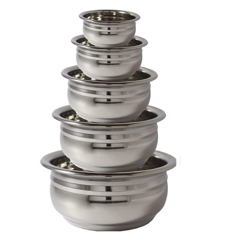 Nirvika Stainless Steel Urli/Handi Set Without Lid Cooking & Serving 5 Pieces cookware Set Capacities of 500ml, 800ml, 1000ml,1200ml, and 1500ml - Image 1