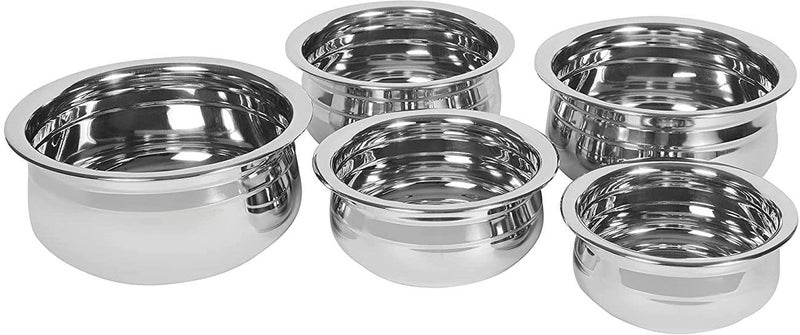 Nirvika Stainless Steel Urli/Handi Set Without Lid Cooking & Serving 5 Pieces cookware Set Capacities of 500ml, 800ml, 1000ml,1200ml, and 1500ml - Image 4