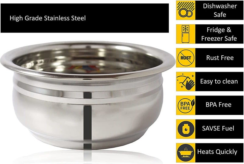 Nirvika Stainless Steel Urli/Handi Set Without Lid Cooking & Serving 5 Pieces cookware Set Capacities of 500ml, 800ml, 1000ml,1200ml, and 1500ml - Image 2