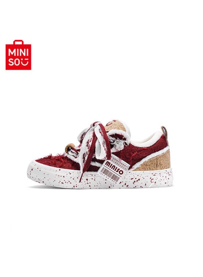 Mingchuang Youpin Miniso Women's Wine Red New Breathable Canvas Shoes Casual National Trend Sneakers For Men, Wine Red Color, Size 38 - Image 1