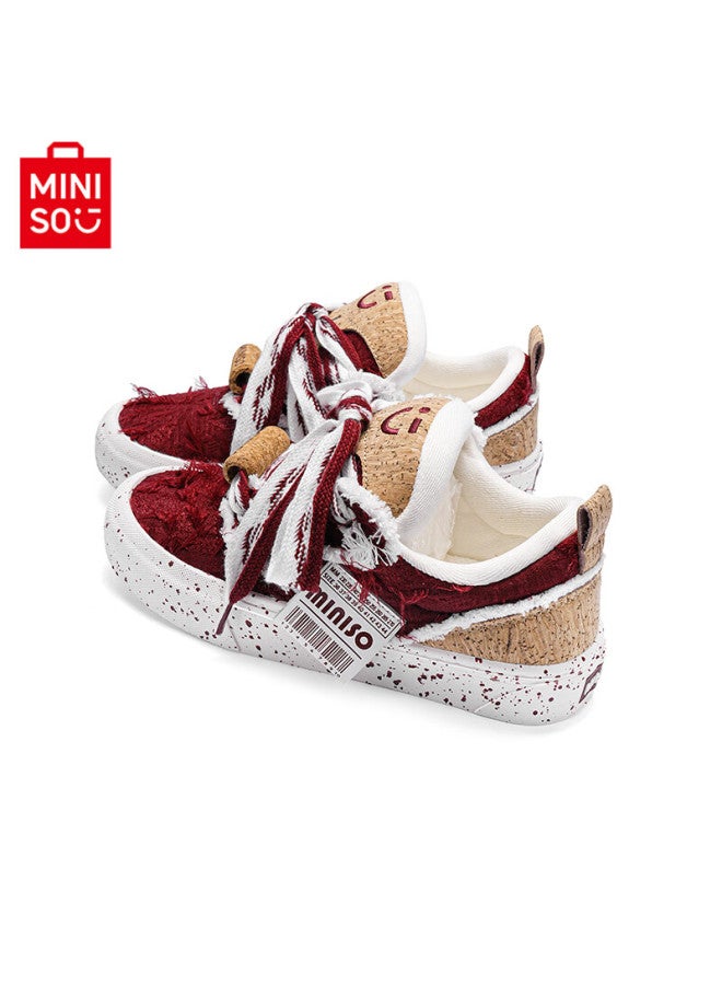 Mingchuang Youpin Miniso Women's Wine Red New Breathable Canvas Shoes Casual National Trend Sneakers For Men, Wine Red Color, Size 38 - Image 2