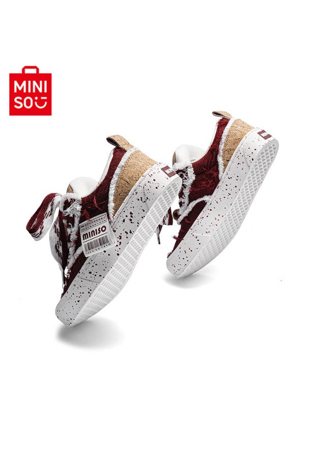 Mingchuang Youpin Miniso Women's Wine Red New Breathable Canvas Shoes Casual National Trend Sneakers For Men, Wine Red Color, Size 38 - Image 3