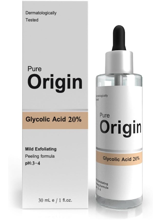 Pure Original Glycolic Acid 20% Face Serum | Exfoliates & Renews The Skin | Recommended For Brighter Even Tone Skin | Eco-Friendly | Clinically Validated Serum | 30Ml  - Image 1