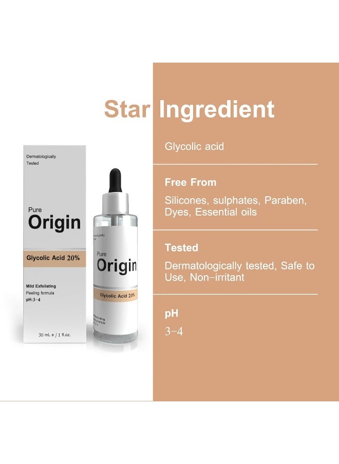 Pure Original Glycolic Acid 20% Face Serum | Exfoliates & Renews The Skin | Recommended For Brighter Even Tone Skin | Eco-Friendly | Clinically Validated Serum | 30Ml  - Image 4