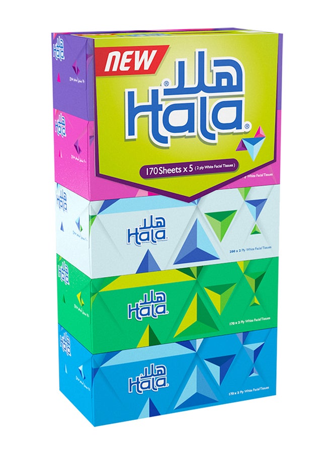 Hala Facial Tissue 2 Ply 170 Sheets Assorted Pack of 5 - Image 2