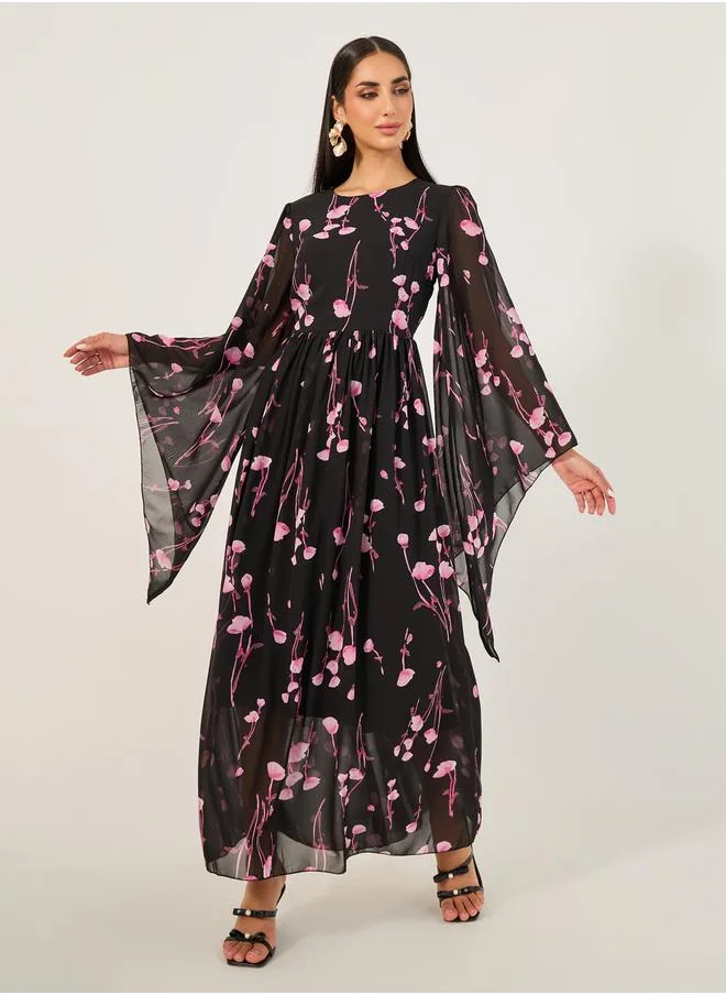 ستايلي Printed Long Sleeve A-Line Maxi Dress