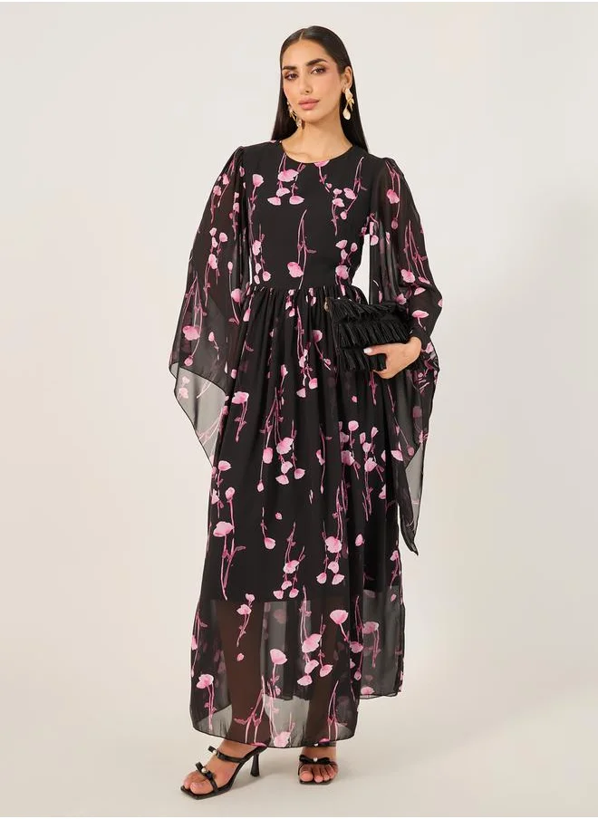 ستايلي Printed Long Sleeve A-Line Maxi Dress