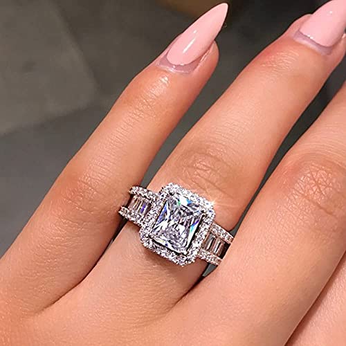 RKKOJJO 925 Sterling Silver Shiny Full Diamond Ring Cubic Zirconia Cocktail Rings CZ Diamond Ring Eternity Engagement Wedding Band Ring for Women (US Code 9) - Image 4