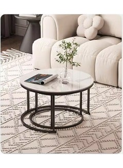 NKX Set Of 2 Modern Round Coffee Table With Top Marble Stone and Metal Frame  - Image 5