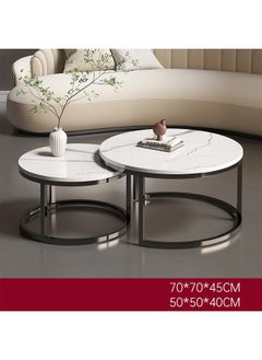 NKX Set Of 2 Modern Round Coffee Table With Top Marble Stone and Metal Frame  - Image 1