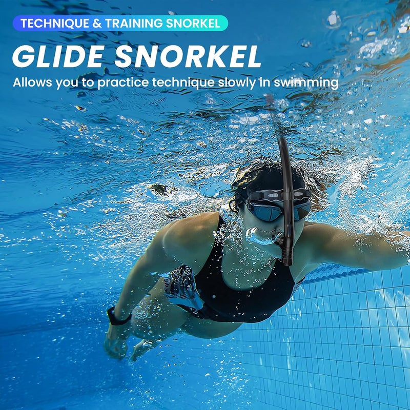 Swimmer's Snorkel for Lap Swimming, Adult Snorkeling Gear Swim Training, Center-Mount Silicone Mouthpiece One-Way Purge Valve in Pool and Open Water - Image 2