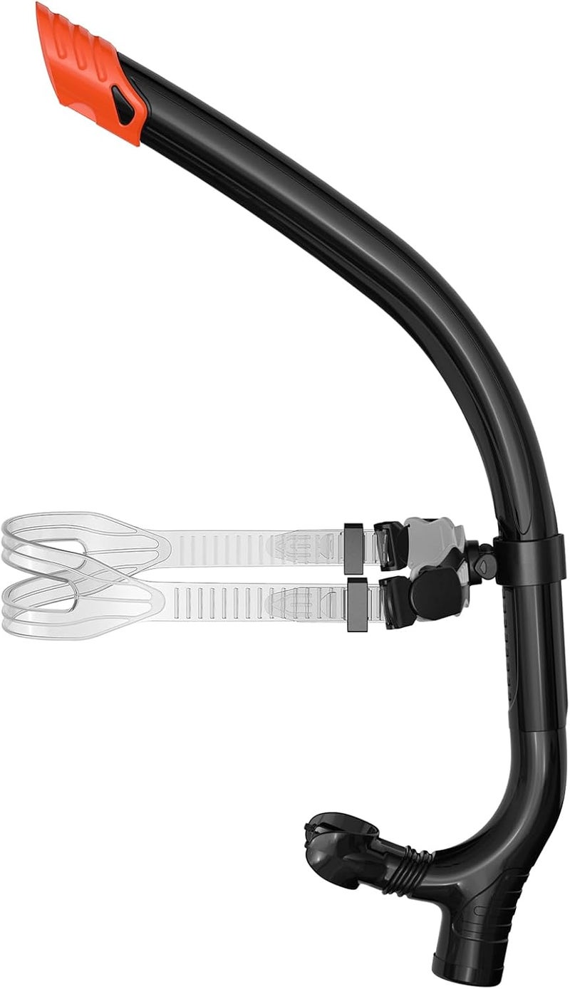 Swimmer's Snorkel for Lap Swimming, Adult Snorkeling Gear Swim Training, Center-Mount Silicone Mouthpiece One-Way Purge Valve in Pool and Open Water - Image 1