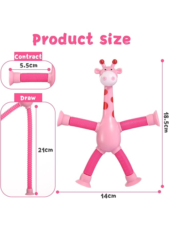 erorex 4 Pcs Telescopic Suction Cup Giraffe Toy Sensory Tube Toddler Travel Toys Connectable And - Image 3