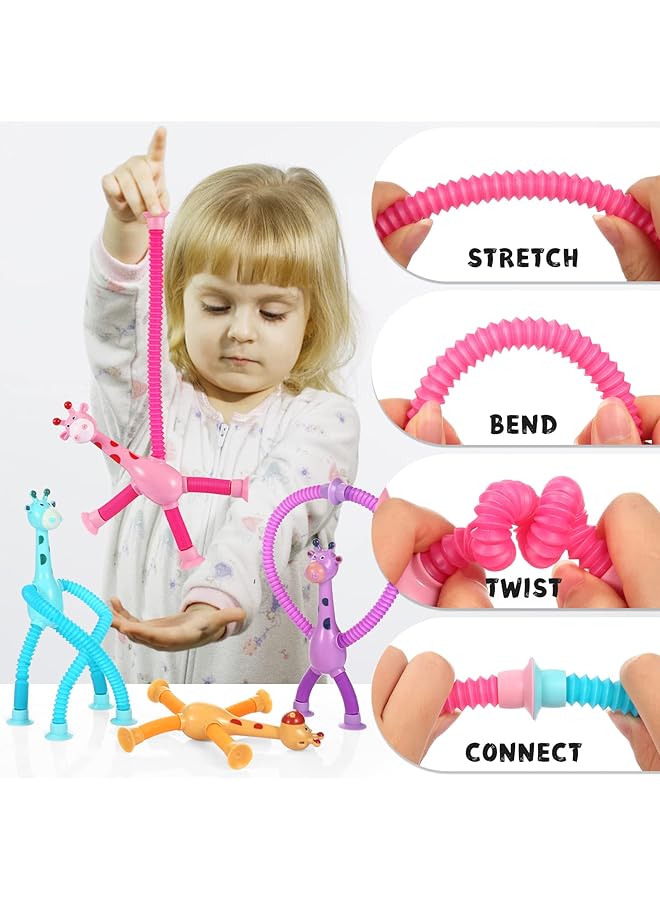 erorex 4 Pcs Telescopic Suction Cup Giraffe Toy Sensory Tube Toddler Travel Toys Connectable And - Image 4