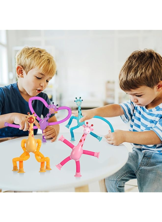 erorex 4 Pcs Telescopic Suction Cup Giraffe Toy Sensory Tube Toddler Travel Toys Connectable And - Image 5