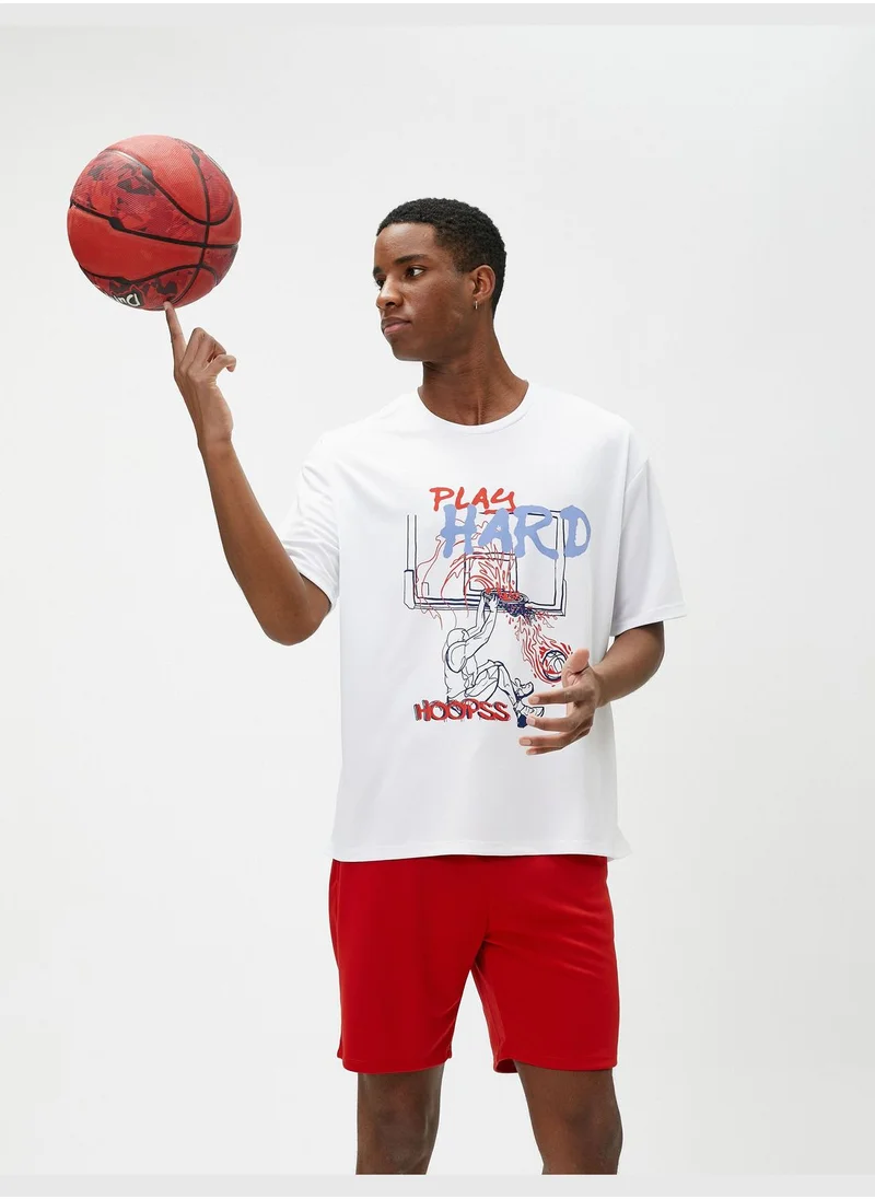 كوتون Sport Oversized T-Shirt Basketball Printed Crew Neck Short Sleeve