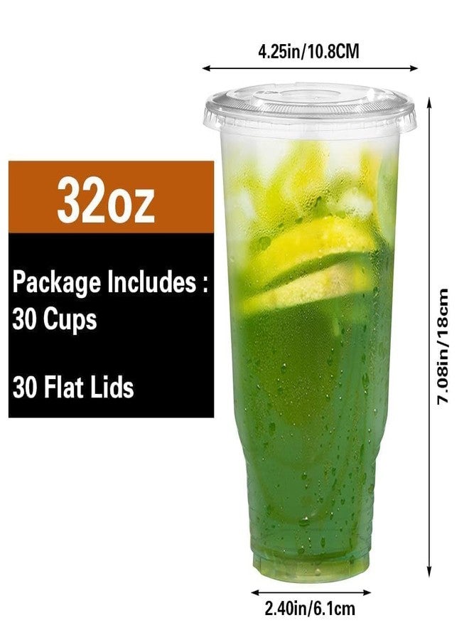 BALDCC 30 Pack 32 oz Clear Plastic Cups with Lids, Oversized Disposable Clear Cups, Flat Cover Pluggable Straw for Smoothie, Iced Coffee,Milkshake & Any Cold Drink - Image 2