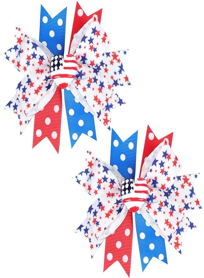 Guqqeuc Patriotic Hair Bows for Girls American Flag Hair Clip for Independence Day Hair Accessories for Little Girls 4th of July Festive Hair Bows Barrettes for Long Short Hair, 2 Pcs - Image 1