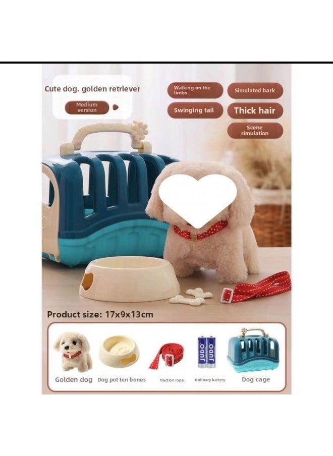 Children's Toy Dog Electric Plush Walking Electronic Machine Simulation Boys And Girls Simulation Small Cross-border-Color:Golden Retriever [dog Bowl + Leash + Dog Cage]]  - Image 1
