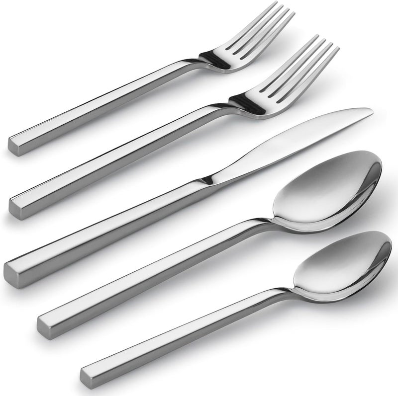 Alata Cube 40Piece Forged Stainless Steel Flatware Set Cutlery Set Silverware Set Service for 8 Mirror Finish Dishwasher Safe - Image 1