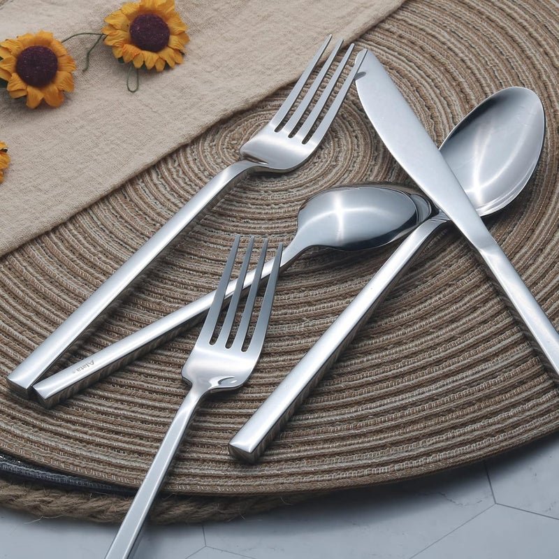 Alata Cube 40Piece Forged Stainless Steel Flatware Set Cutlery Set Silverware Set Service for 8 Mirror Finish Dishwasher Safe - Image 5