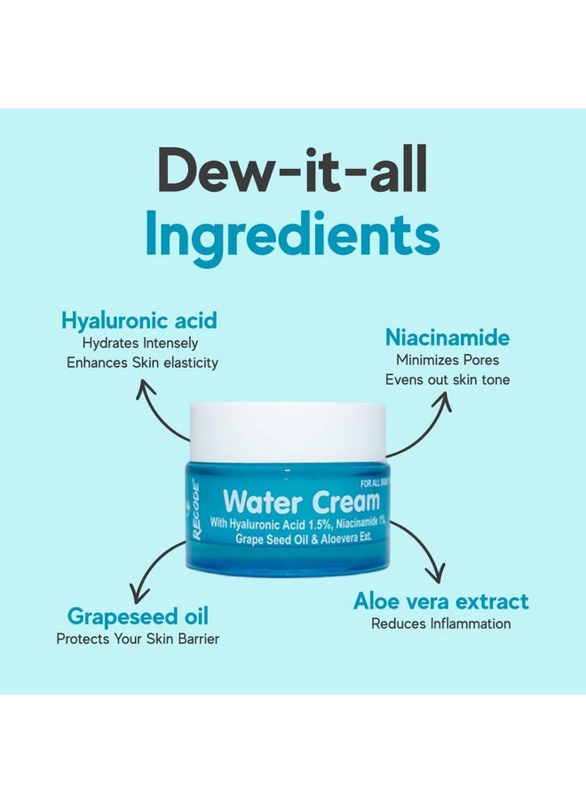 Recode Recode Water Cream 50g | Hyaluronic Acid 1.5% & Niacinamide 1% | Goodness Exacts of Aloe Vera & Grape Seed Oil | Mineral Oil & Paraben Free  - Image 4