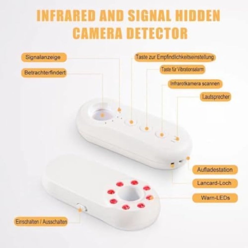 Pocket-sized infrared hidden camera detector for hotels, bathrooms, and travel use; aluminum alloy body in black with real-time anti-theft alarm and precise detection - Image 2