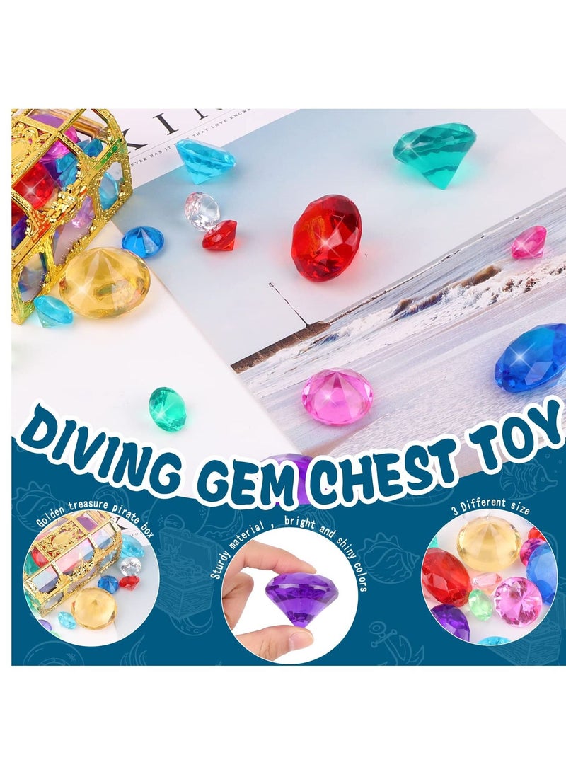 KASTWAVE Diving Gem Pool, Toys 30 Colorful Big Diamond Gem with Treasure Pirate Chest Box Summer Underwater Acrylic Gemstones Set Underwater Swimming Toy for Pool Use Treasures Gift Sets for Kids Party Favors - Image 2