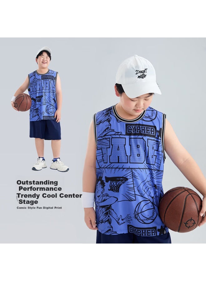 TABE Little Pig Tony Boys' Summer Mesh Breathable Quick-dry Sleeveless Basketball Vest Plus Size - Image 2