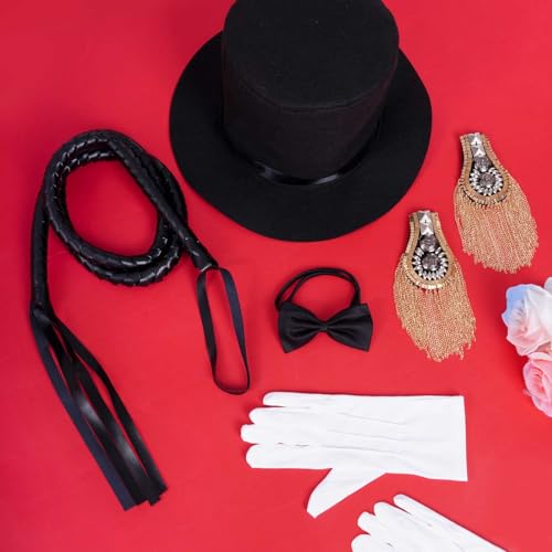 mifengda 7Pcs Circus Ringmaster Costume Women Men Halloween Circus Costume Accessories Adult Ringmaster Costume for Halloween Party Cosplay Black, White - Image 4