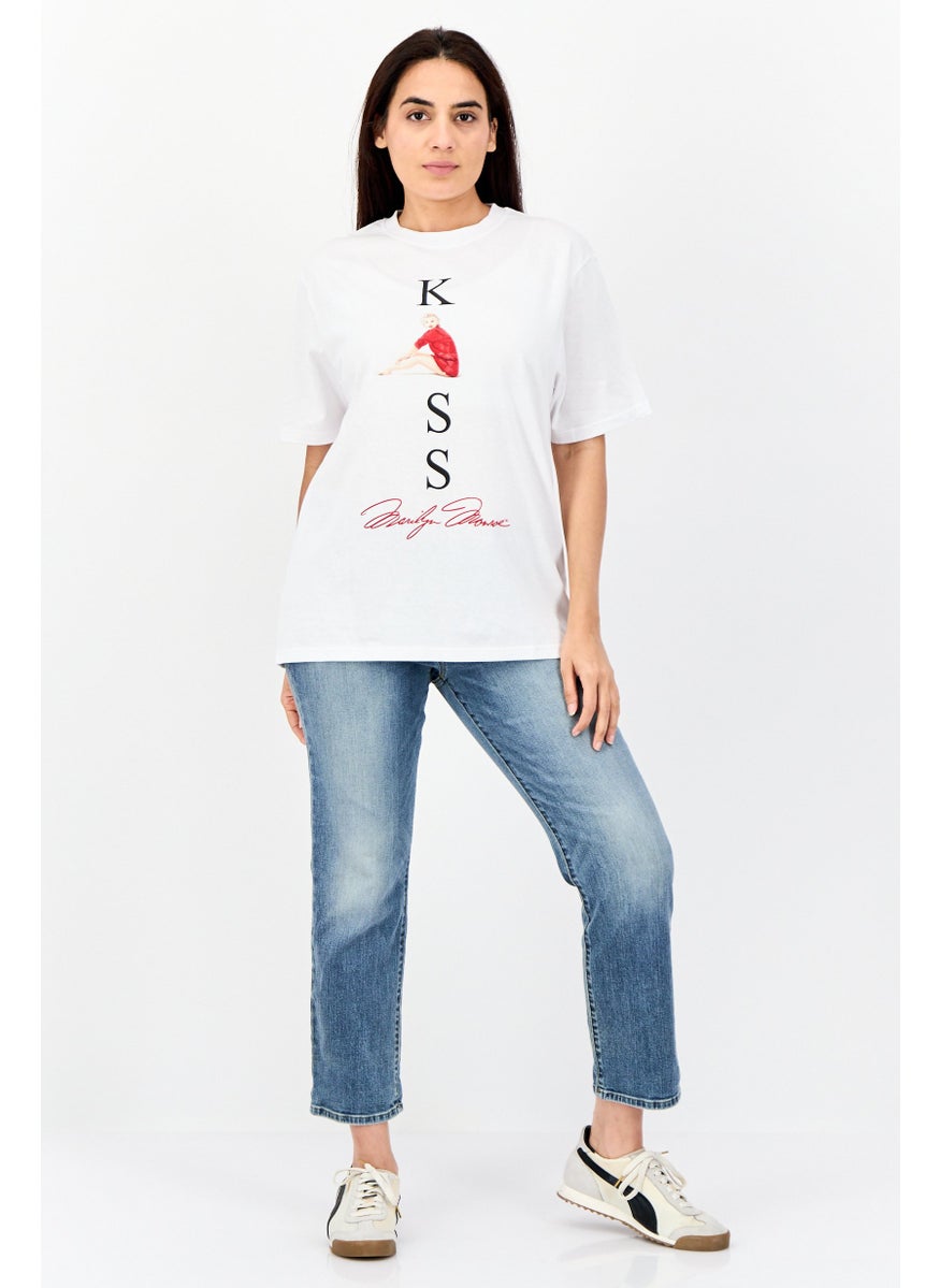 Marilyn Monroe - Women Oversized  Crew Neck Short Sleeve Graphic Print T Shirt, White - Image 1