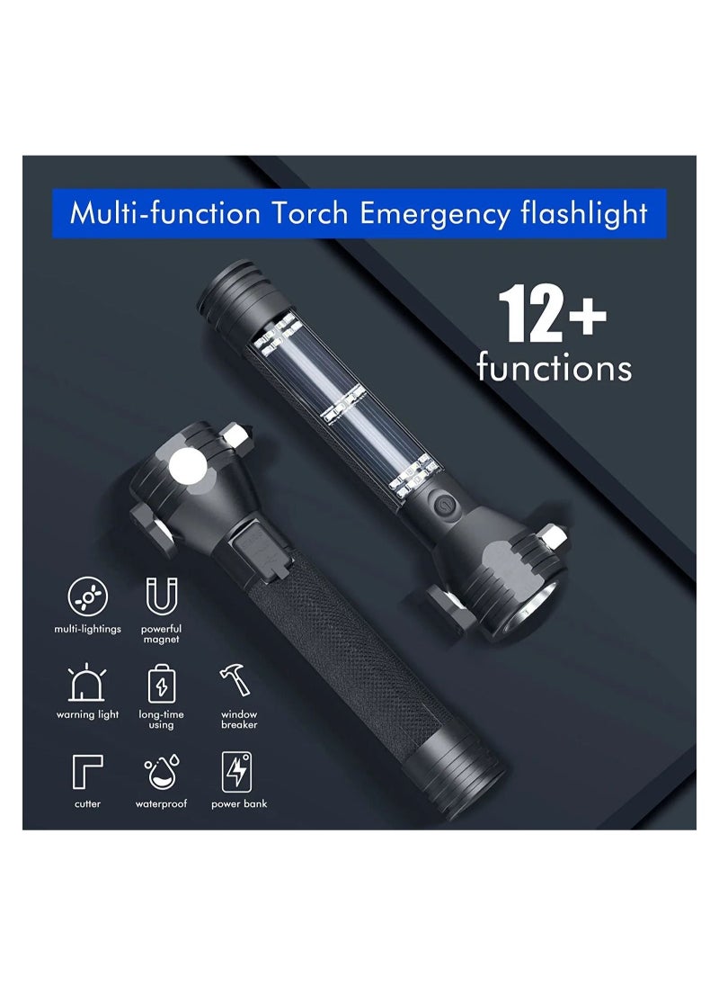 Generic T09 Solar Flashlight Car Flashlight 268 Lumen Led Cob Lamp USB Rechargeable Tactical Multi-functional Flashlight Tool with Window Breaker, Safety Belt, Cutting Compass  ->  T09 Solar Flashlight Car Fl  - Image 4