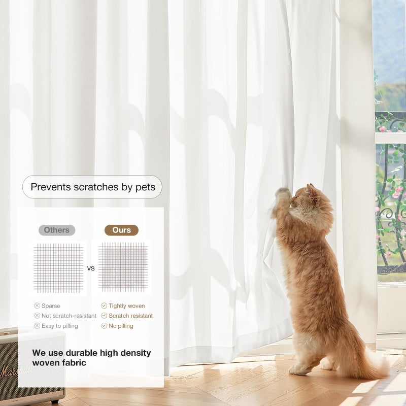 Anmao Non-See-Through Valance Kitchen Curtains 18 Inch Length 2 Panels Set, Off White Privacy Light Filtering Semi Sheer Over Sink Short Cafe Curtain Tiers for Small Windows, 25W x 18L, Ivory White - Image 5