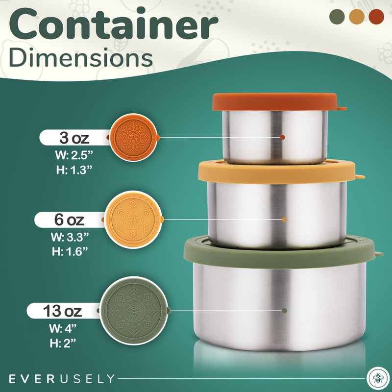 Everusely - Stainless Steel Food Containers - 3 Pack, Muted - Metal Lunch Box - Nesting Snack Containers for Office, Home Food Storage - Leakproof Silicone Lids - Dishwasher and Freezer Safe - Image 2