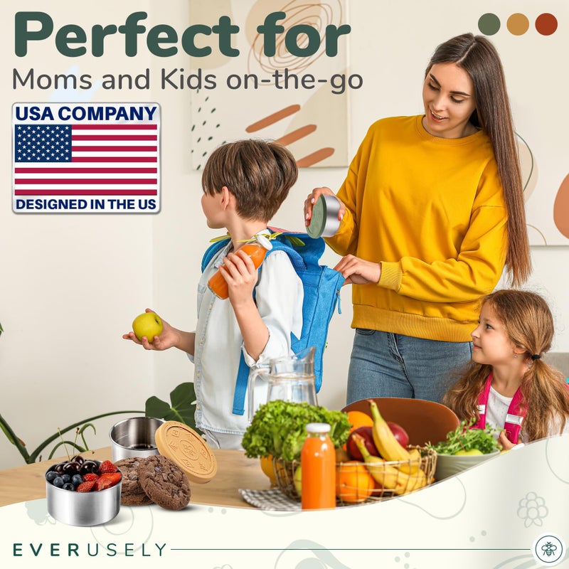 Everusely - Stainless Steel Food Containers - 3 Pack, Muted - Metal Lunch Box - Nesting Snack Containers for Office, Home Food Storage - Leakproof Silicone Lids - Dishwasher and Freezer Safe - Image 3