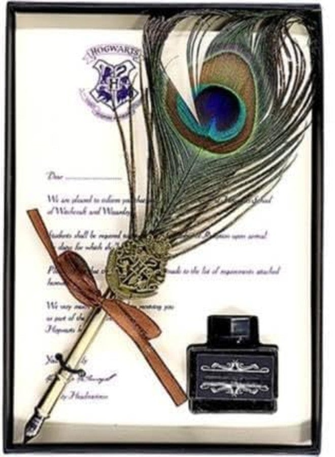 KIRA HP Peacock Feather Pen Set Antique Calligraphy Writing Quill Ink Dip Pen With Ink Bottle, Nib- Perfect for Calligraphy Art, Lettering, and More - Image 1