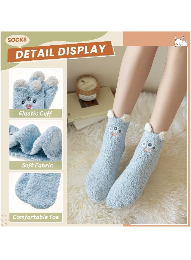 Womens Fuzzy Socks Soft Cozy Fluffy Slipper Socks Winter Warm Plush Sleeping Socks 5 Pairs - Image 3