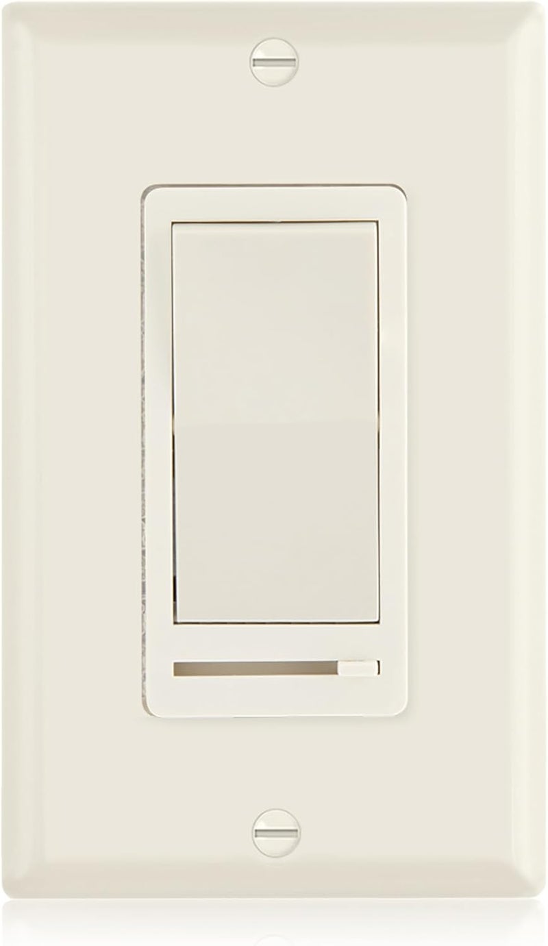 Maxxima LED Slide Dimmer Rocker Switch - 3-Way/Single Pole Compatible, Decorative Electrical Light Switch, 600 Watt Max, LED Compatible for Indoor Home Use, Wall Plate Cover Included - Almond - Image 1