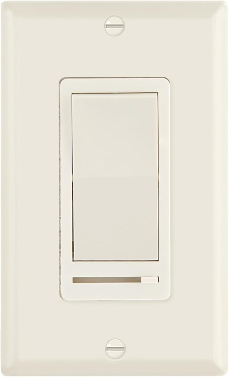 Maxxima LED Slide Dimmer Rocker Switch - 3-Way/Single Pole Compatible, Decorative Electrical Light Switch, 600 Watt Max, LED Compatible for Indoor Home Use, Wall Plate Cover Included - Almond - Image 2