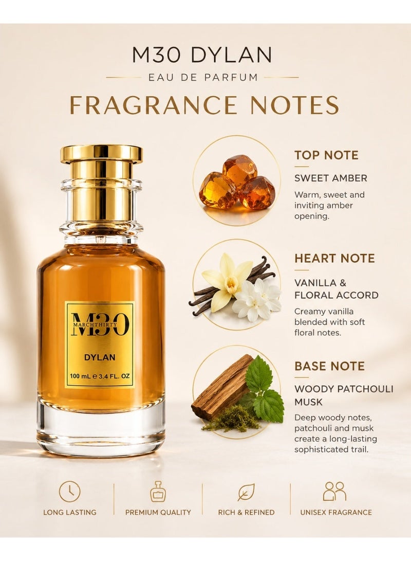 March Thirty M30 DYLAN Eau de Parfum for Men & Women | Amber Sweet Woody Fragrance | Long Lasting Luxury Perfume | 100 mL - Image 2