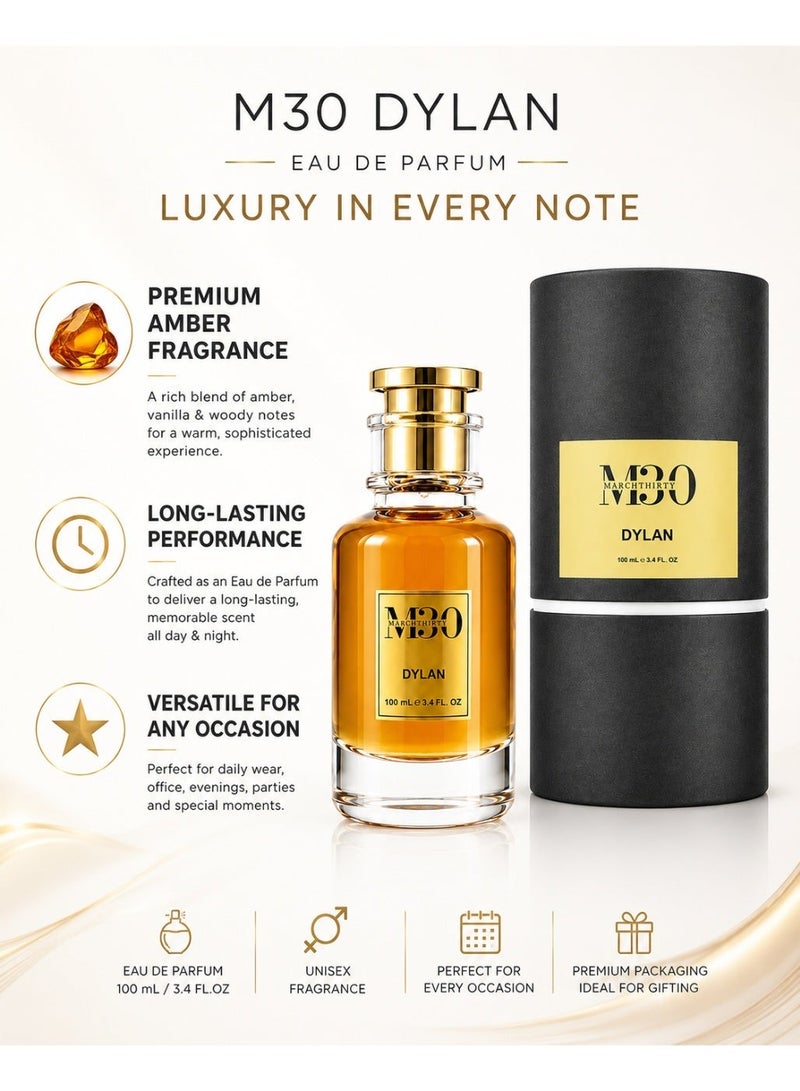 March Thirty M30 DYLAN Eau de Parfum for Men & Women | Amber Sweet Woody Fragrance | Long Lasting Luxury Perfume | 100 mL - Image 3