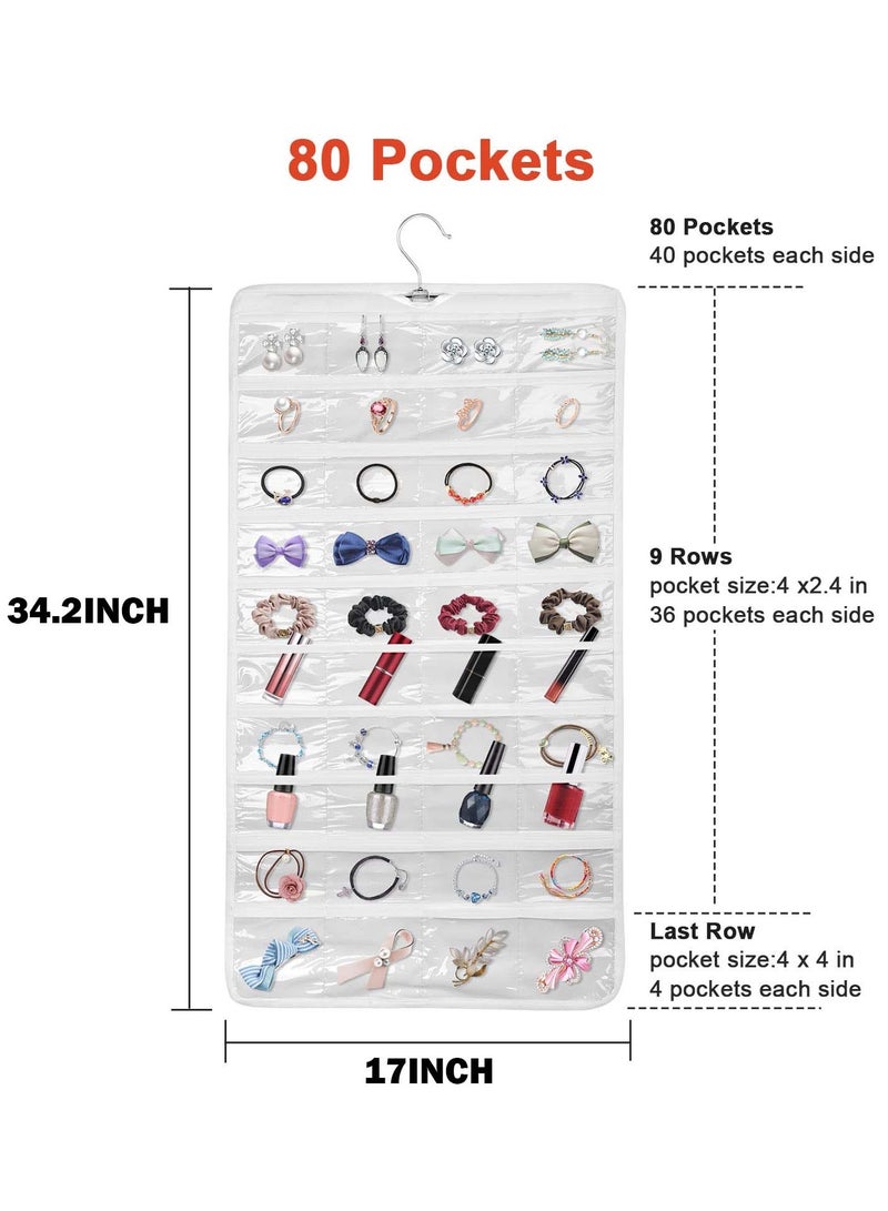 Hanging Jewelry Organizer Set, 2 Pcs Accessories Storage Bag with 160 Clear Pockets for Travel and Home, Double,Sided Holder for Earrings, Necklaces, and Rings - Image 3