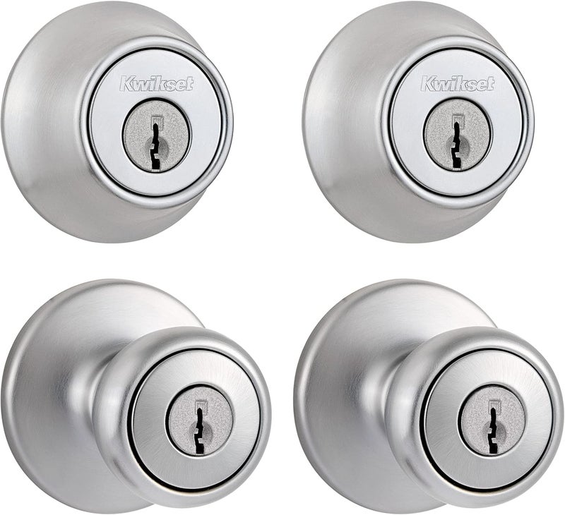 Kwikset Kwikset 242 Tylo Entry Knob and Single Cylinder Deadbolt Project Pack in Satin Chrome  - Image 1