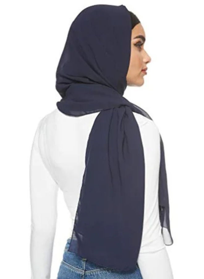 SHOPI حجاب شيلة شيفون سادة أزرق بحري - Image 4
