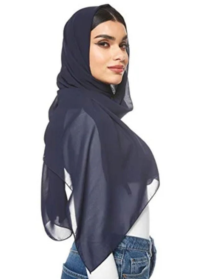 SHOPI حجاب شيلة شيفون سادة أزرق بحري - Image 1